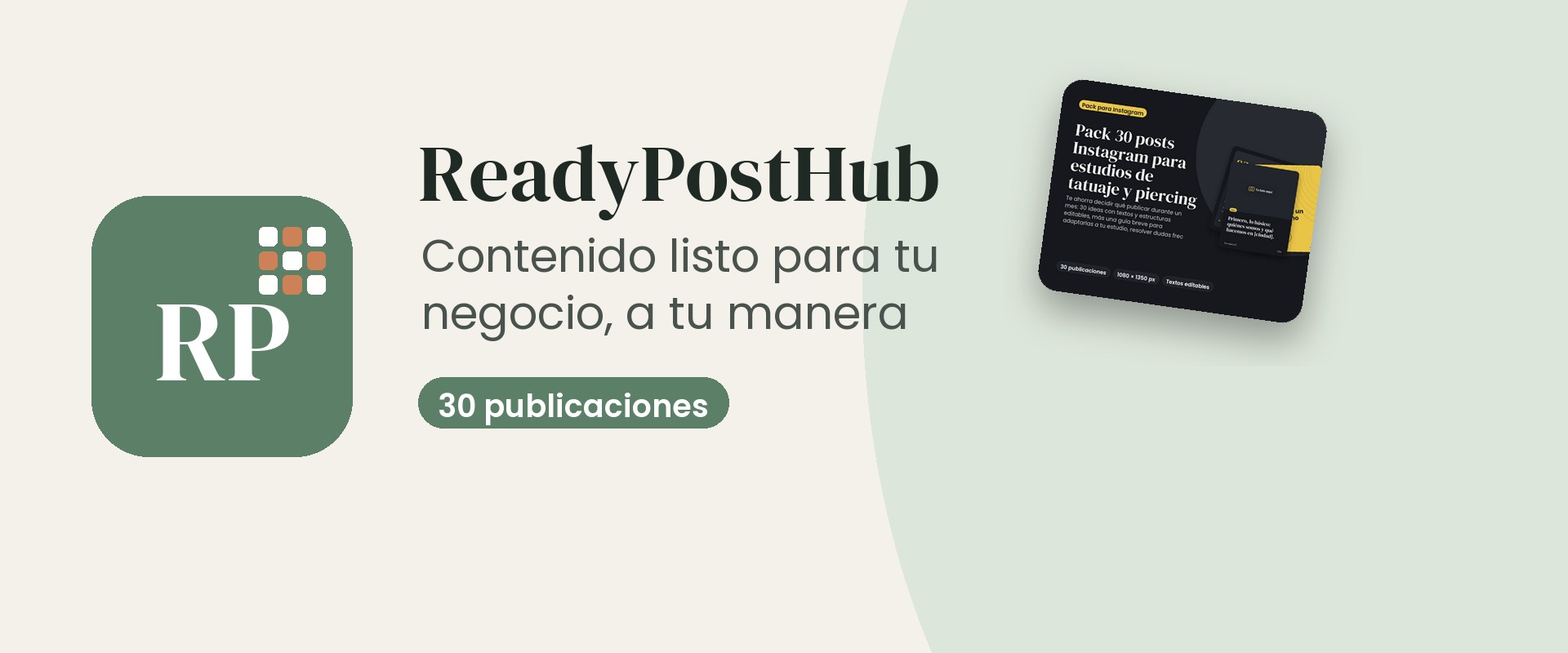 Maqueta oficial de productos digitales ReadyPostHub